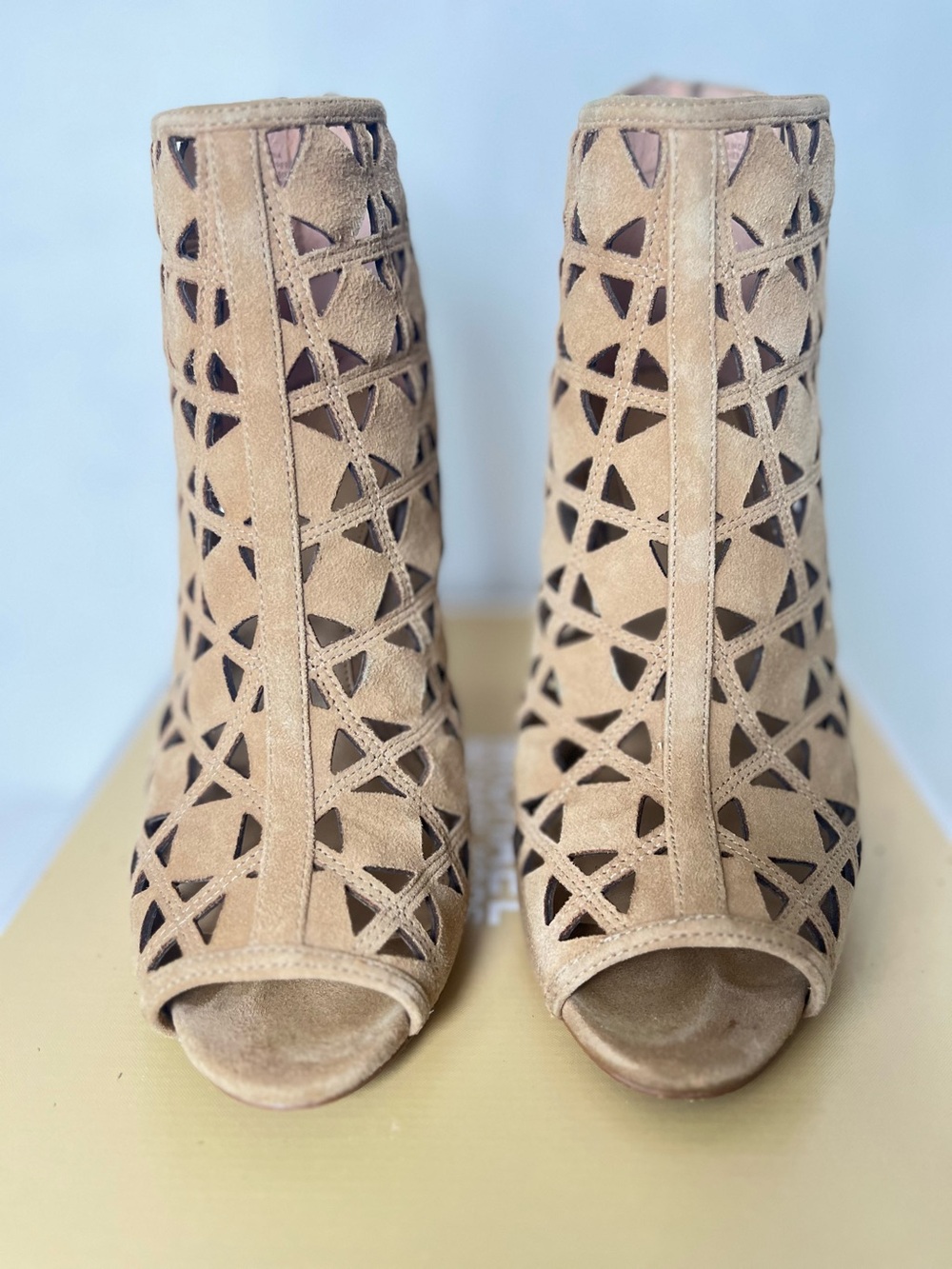 Michael Kors Ivy Suede Open-Toe Laser cut Lattice Bootie Size 8M